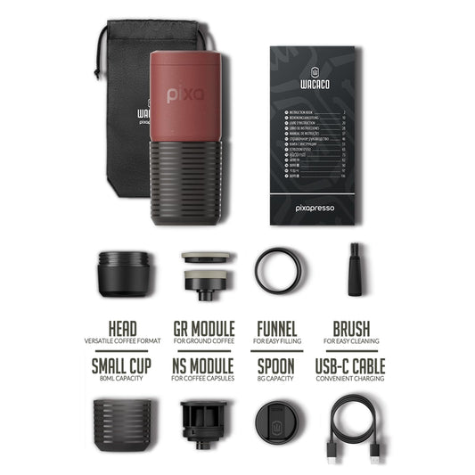 Wacaco Pixapresso Electric Espresso Coffee Maker – Compatible with NS Capsules & Ground Coffee, Tuscan Red