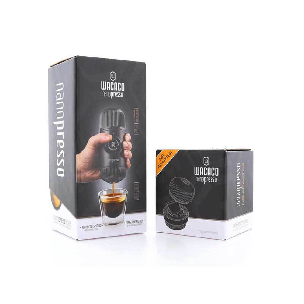 BUNDLE - Nanopresso Portable Espresso Machine Black | Manually Powered + NS Adapter