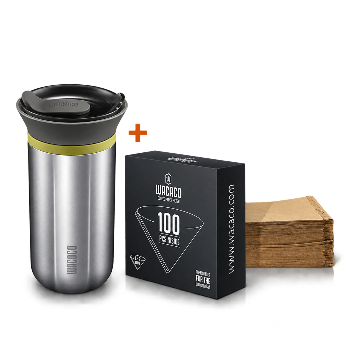BUNDLE - Cuppamoka Pour Over Coffee Maker | Stainless Steel + Paper Filter Cuppamoka Coffee Filters 100 Packs