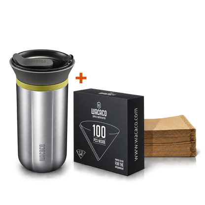 BUNDLE - Cuppamoka Pour Over Coffee Maker | Stainless Steel + Paper Filter Cuppamoka Coffee Filters 100 Packs