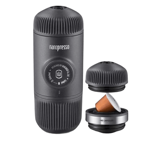 BUNDLE - Nanopresso Portable Espresso Machine Black | Manually Powered + NS Adapter